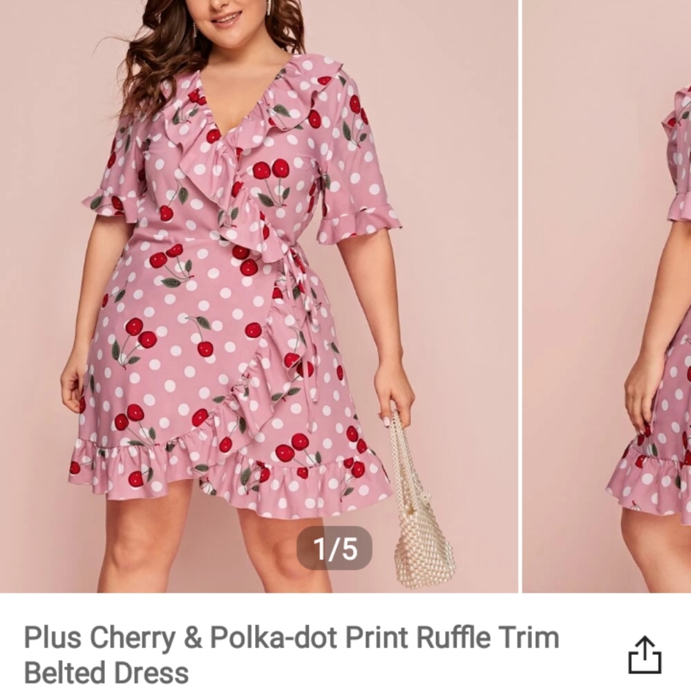 Plus Size 4X Cherry Ruffled Wrap Dress